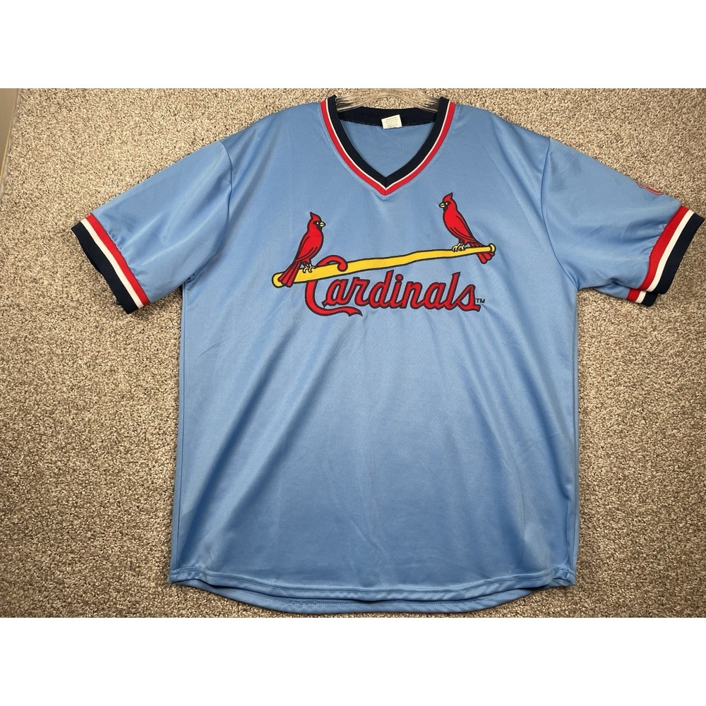 St Louis Cardinals Powder Blue Jersey Mens Sz XL V-Neck S/S MLB Retro Throwback